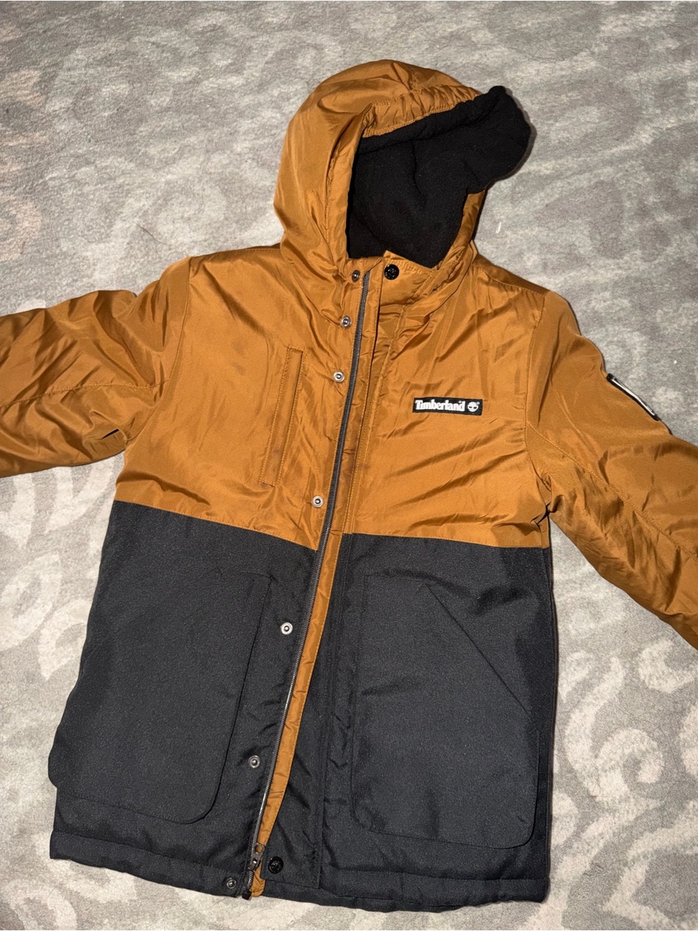 Boys Timberland Two-Tone Hooded Winter Jacket - Mustard & Black